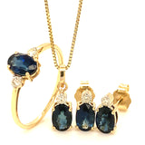 Aretes de zafiro con diamantes en oro amarillo 14kt.