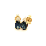 Aretes de zafiro con diamantes en oro amarillo 14kt.