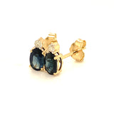 Aretes de zafiro con diamantes en oro amarillo 14kt.