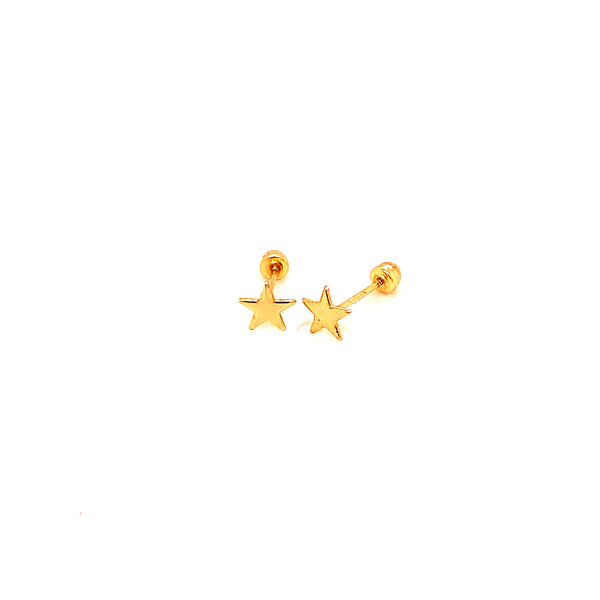 Aretes (estrella) para bebés en oro amarillo 10kt.