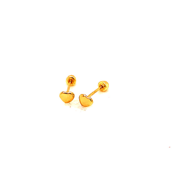 Aretes (corazón) para bebés en oro amarillo 10kt.