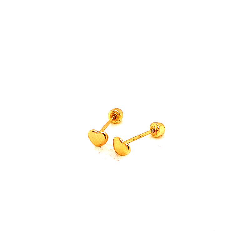 Aretes (corazón) para bebés en oro amarillo 10kt.