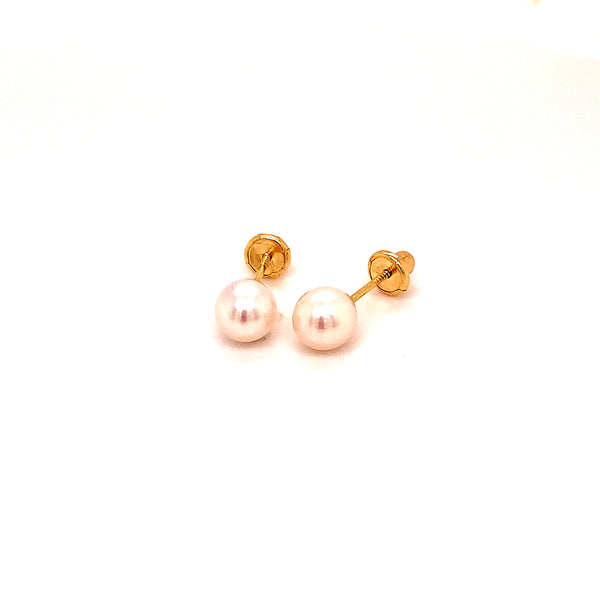 Aretes (perla) para bebés en oro amarillo 18kt.