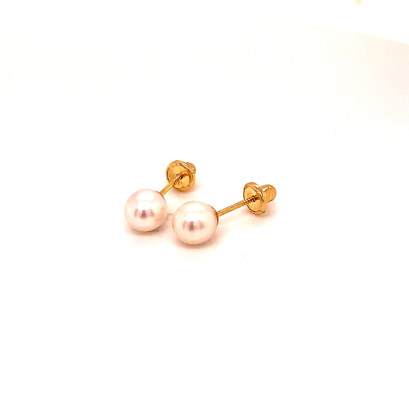 Aretes (perla) para bebés en oro amarillo 18kt.