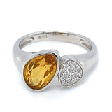 Anillo de cuarzo citrino con circones en plata 925.