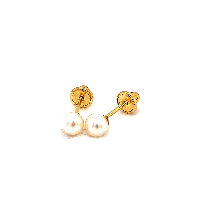 Aretes (perla) para bebés en oro amarillo 18kt.