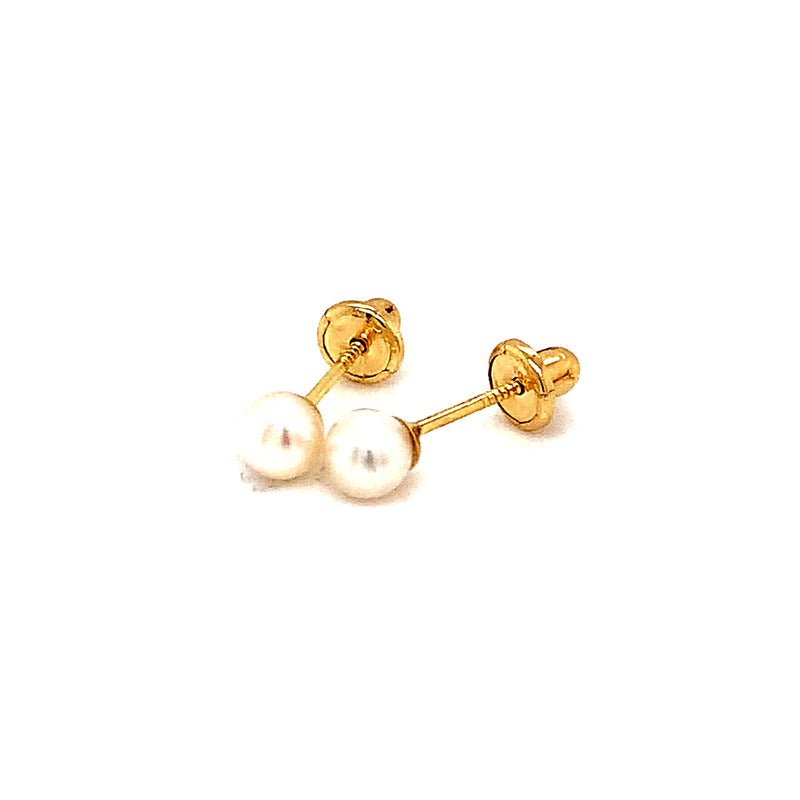 Aretes (perla) para bebés en oro amarillo 18kt.