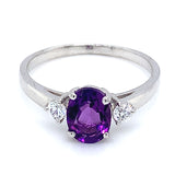 Anillo de cuarzo amatista con circones en plata 925.