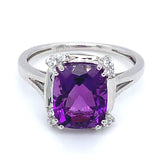 Anillo de amatista con circones en plata 925.