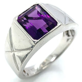 Anillo para caballero de cuarzo amatista en plata 925.