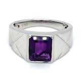 Anillo para caballero de cuarzo amatista en plata 925.