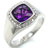 Anillo para caballero de cuarzo amatista en plata 925.