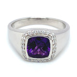 Anillo para caballero de cuarzo amatista en plata 925.