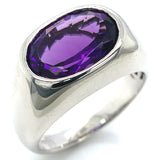 Anillo para caballero de cuarzo amatista en plata 925.