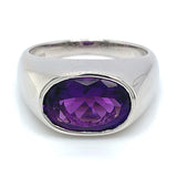 Anillo para caballero de cuarzo amatista en plata 925.