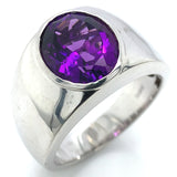 Anillo para caballero de cuarzo amatista en plata 925.