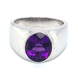 Anillo para caballero de cuarzo amatista en plata 925.