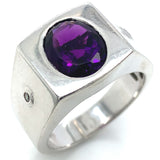 Anillo para caballero de cuarzo amatista en plata 925.