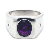Anillo para caballero de cuarzo amatista en plata 925.