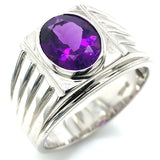 Anillo para caballero de cuarzo amatista en plata 925.