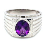 Anillo para caballero de cuarzo amatista en plata 925.