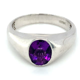 Anillo para caballero de cuarzo amatista en plata 925.