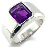 Anillo para caballero de cuarzo amatista en plata 925.