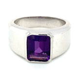 Anillo para caballero de cuarzo amatista en plata 925.