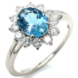 Anillo de aguamarina en oro blanco 14Kt.