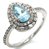 Anillo de aguamarina en oro blanco 14Kt.