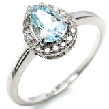 Anillo de aguamarina en oro blanco 14Kt.