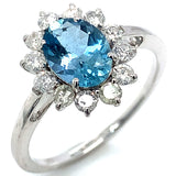 Anillo de aguamarina en oro blanco 14Kt.
