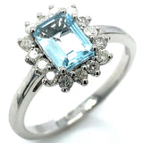 Anillo con aguamarina y diamantes en plata 925