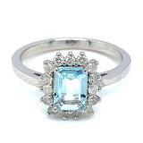 Anillo con aguamarina y diamantes en plata 925
