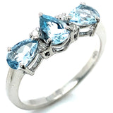 Anillo con aguamarina y diamantes en plata 925