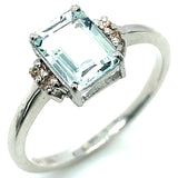 Anillo con aguamarina y diamantes en plata 925