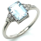 Anillo con aguamarina y diamantes en plata 925