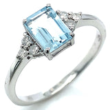 Anillo con aguamarina y diamantes en plata 925