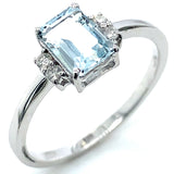 Anillo de  aguamarina con diamantes en plata 925