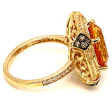 Anillo de citrino con diamantes en oro amarillo 14kt.