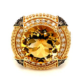 Anillo de citrino con diamantes en oro amarillo 14kt.
