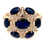 Anillo de zafiros con diamantes en oro rosado 14kt.