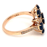Anillo de zafiros con diamantes en oro rosado 14kt.