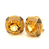 Aretes con citrino y diamantes en oro amarillo 14kt.