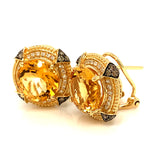 Aretes con citrino y diamantes en oro amarillo 14kt.