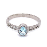 Anillo de aguamarina con diamantes en oro blanco 14Kt.  ANTES: $699.00