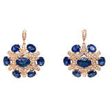 Aretes con zafiros y diamantes en oro rosado 14kt.