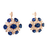 Aretes con zafiros y diamantes en oro rosado 14kt.