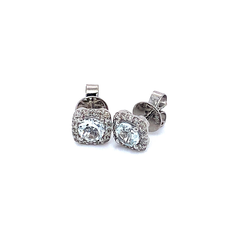 Aretes de aguamarina con diamantes en oro blanco 14k  ANTES: $799.00