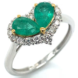 Anillo de esmeraldas con diamantes en oro blanco 18kt.